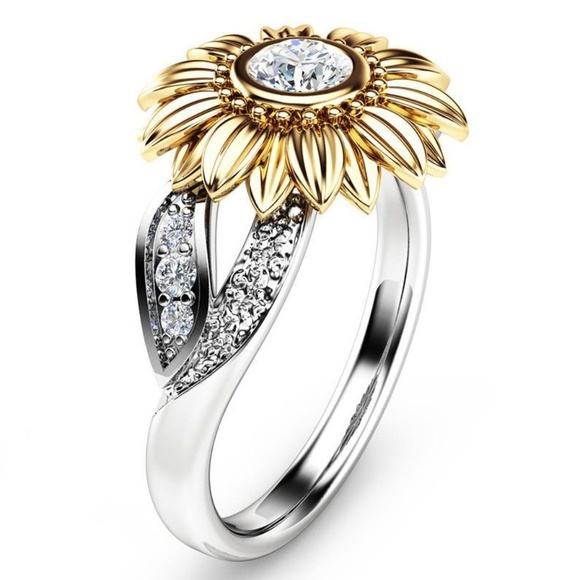 *NEW 18K Yellow&White Gold Diamond Sunflower Ring & earrings. - Picture 2 of 8